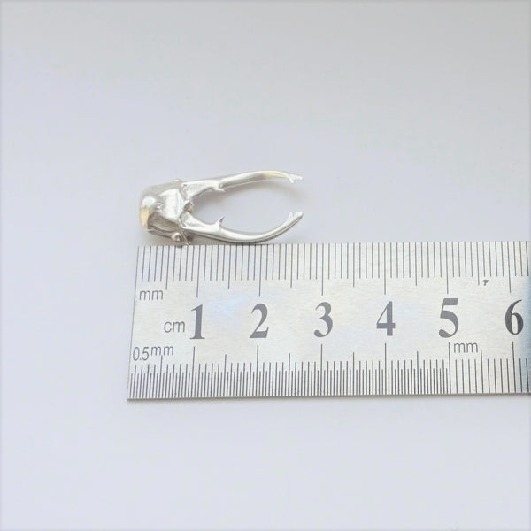 Sterling Silver Stag Beetle Head and Jaw Pendant - Polished