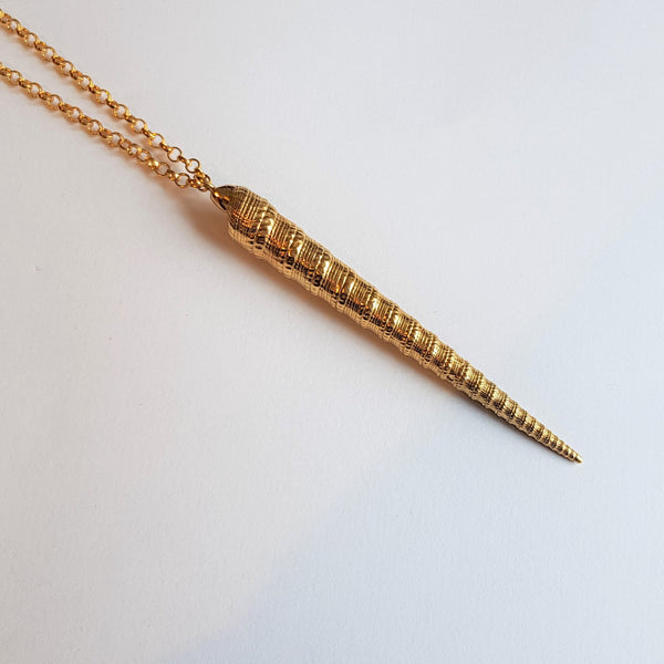 Gold Plated Vermeil Silver Narwhal Horn Pendant, Necklace