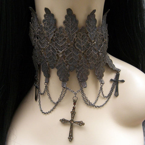 Bronze Metal Lace Choker Gothic Leaf Bronze, Choker, Lace