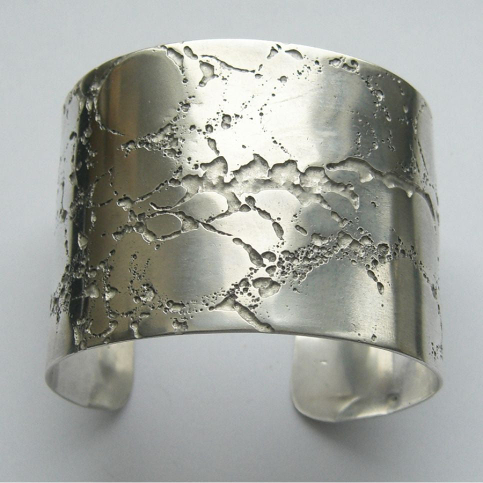 Sterling Silver Cuff Bangle Etched Crevice 4mm Bangle, Cuff, Erode, Sterling Silver