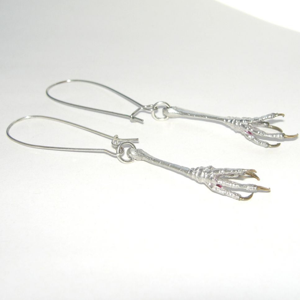 Sterling Silver Robin Bird Claw Earrings Gold Vermeil Nails Long Bird, Claw, Earring, Earrings, Immortal, Sterling Silver