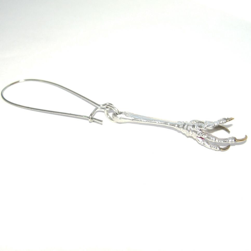 Sterling Silver Robin Bird Claw Gold Vermeil Nails Long Earring Single Bird, Claw, Earring, Earrings, Immortal, Sterling Silver