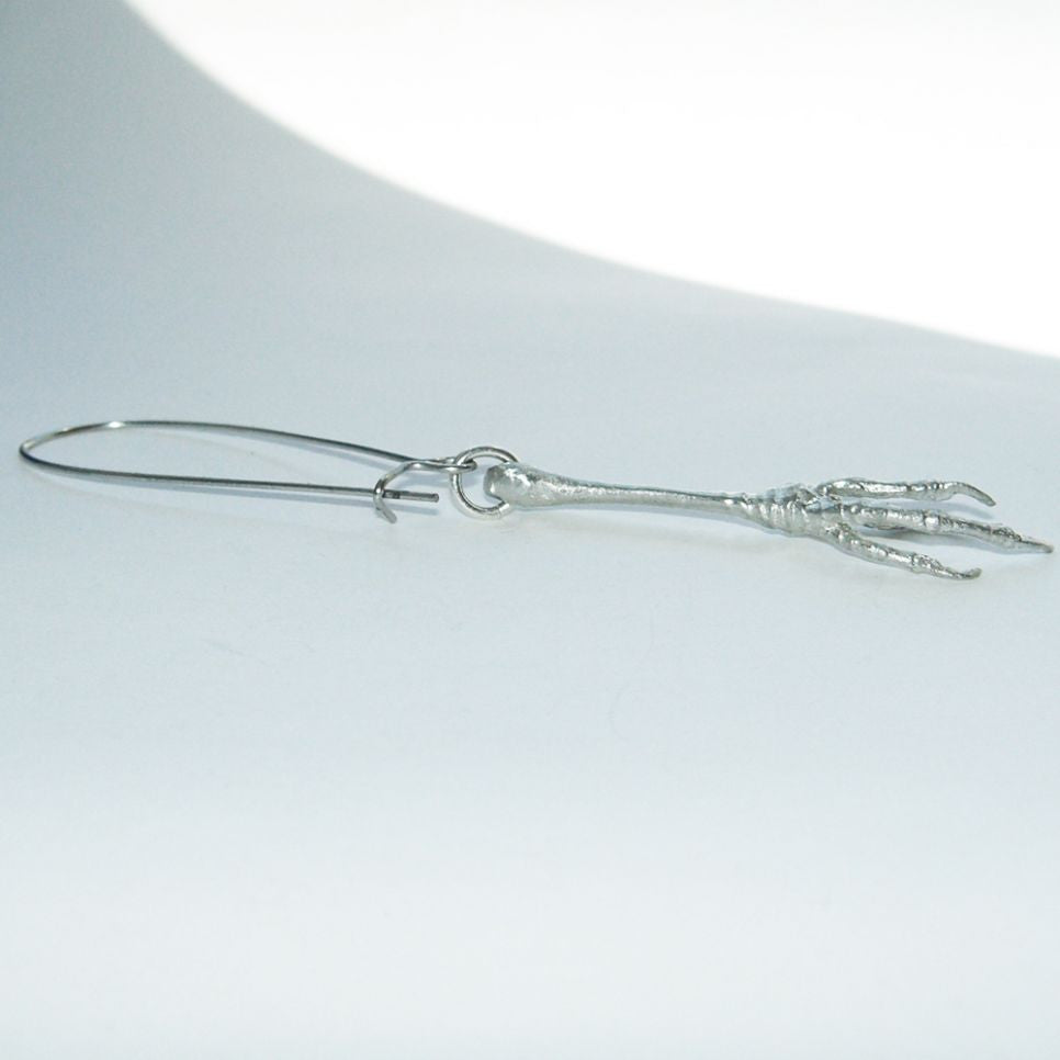 Sterling Silver Robin Bird Claw Long Earring Single Bird, Claw, Earring, Earrings, Immortal, Sterling Silver