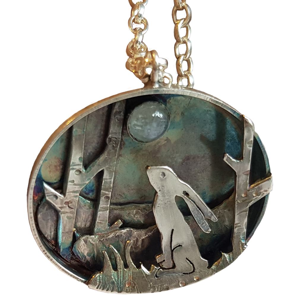 Sterling Silver Moon Gazing Single Hare Pendant