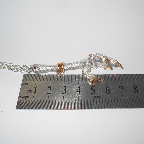 Sterling Silver Kestrel Bird Claw with gold bangles and nails Pendant