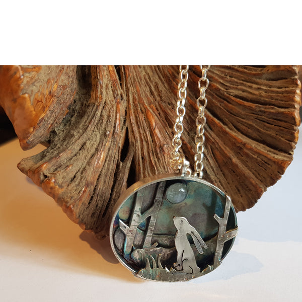 Sterling Silver Moon Gazing Single Hare Pendant