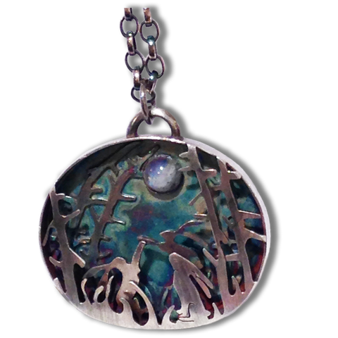 Sterling Silver Kinetic Necklace Moon Gazing Hares