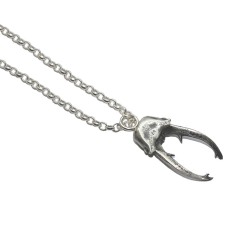 Sterling Silver Stag Beetle Head and Jaw Pendant - Oxidised