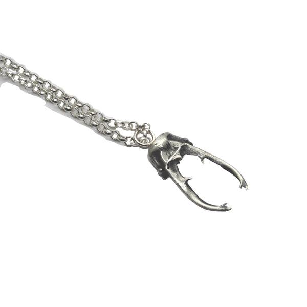 Sterling Silver Stag Beetle Head and Jaw Pendant - Oxidised