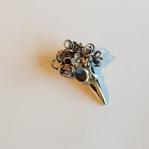Sterling Silver Raven Bird Skull Medusa Pendant