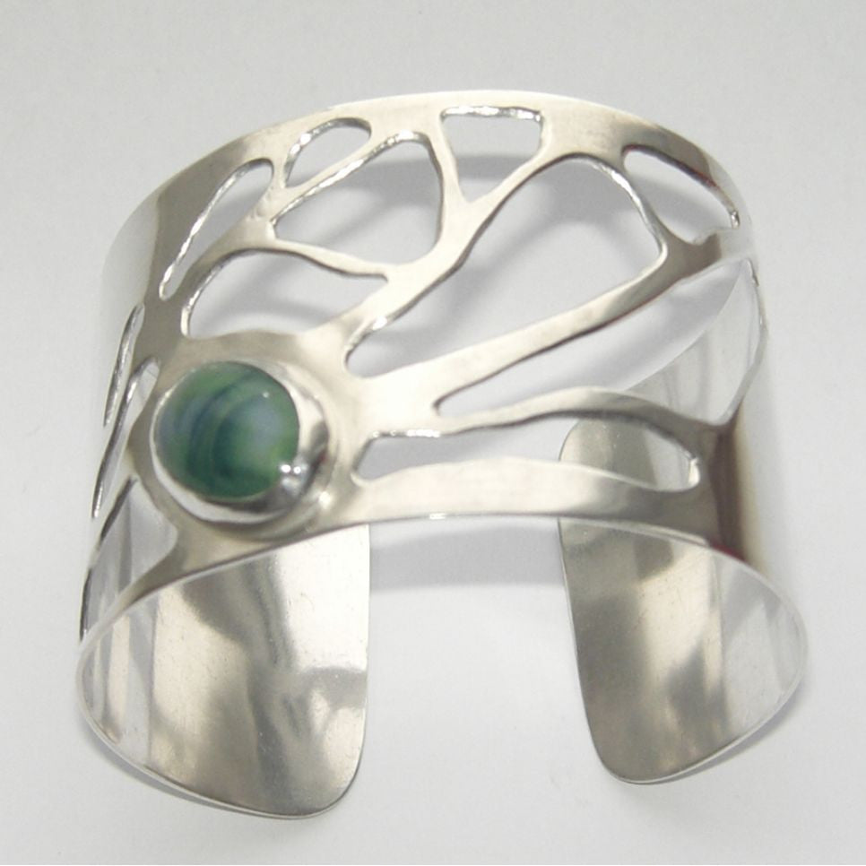 Sterling Silver Cuff Bangle Ramalina Un Seul Malachite Bangle, Cuff, Ramalina, Sterling Silver