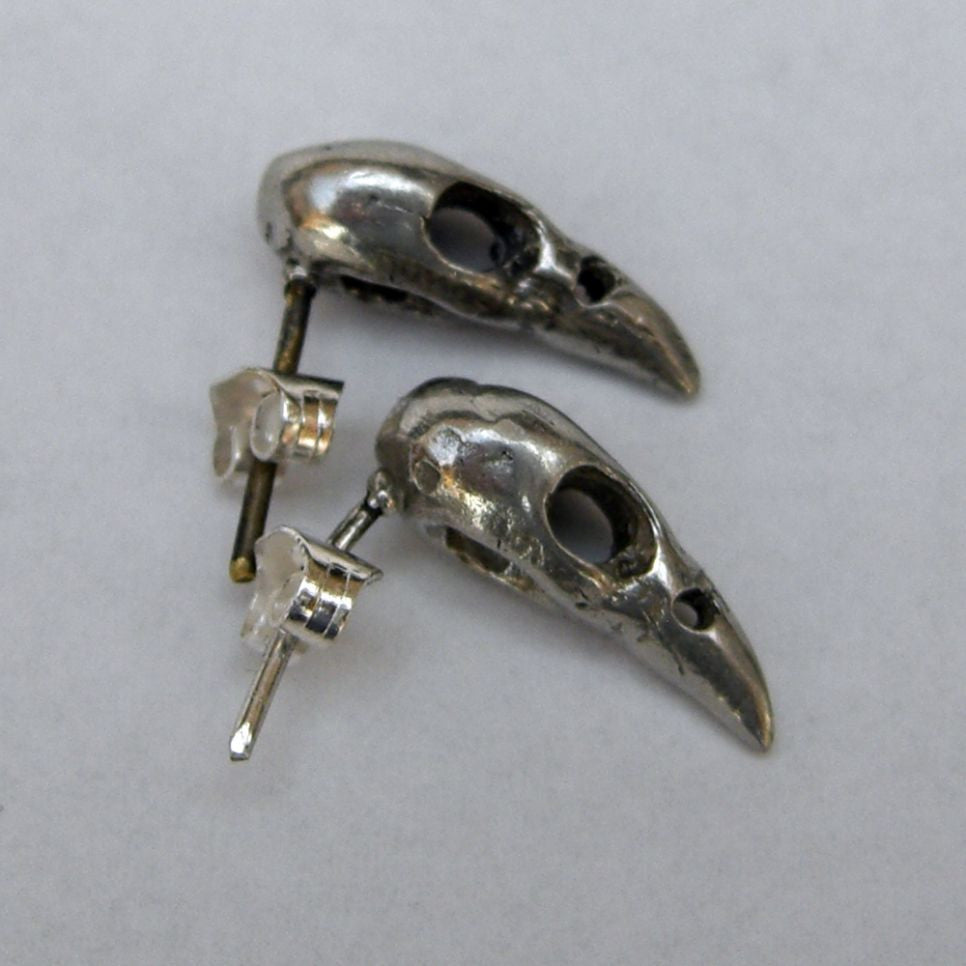 Sterling Silver Bird Skull Stud Earrings Small Bird, Earring, Earrings, Immortal, Skull, Sterling Silver