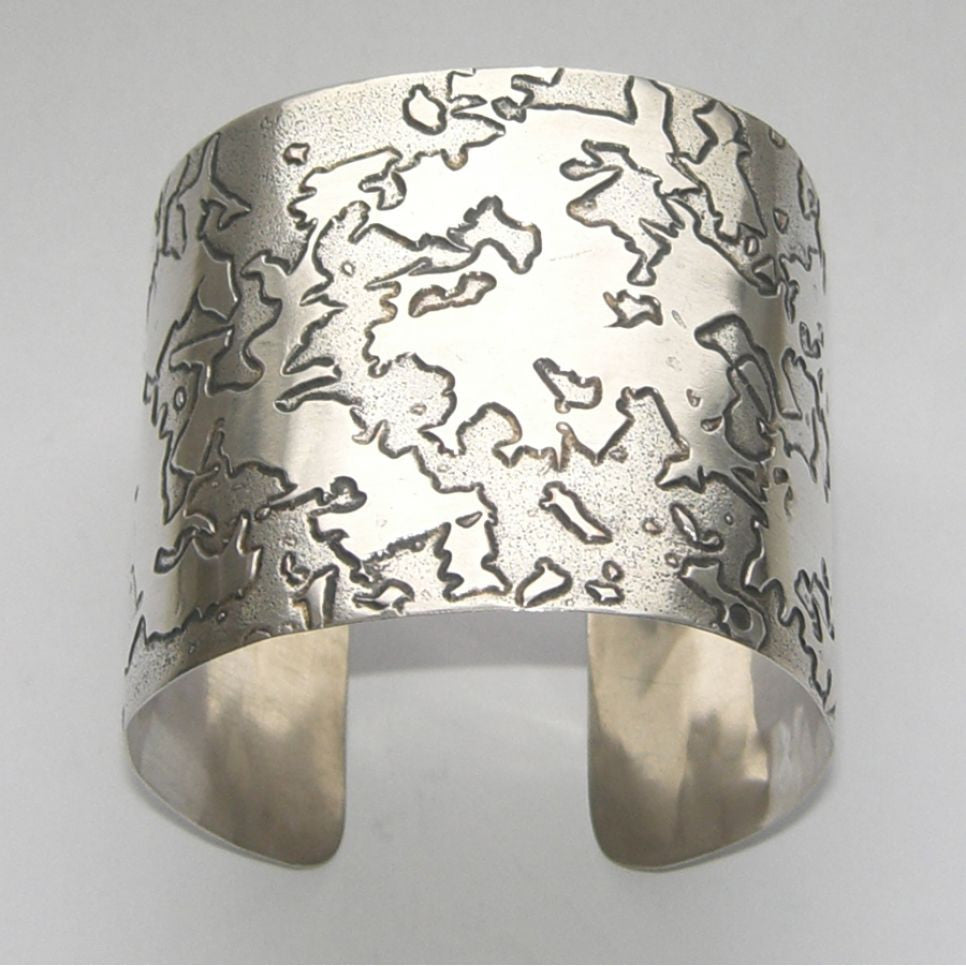 Sterling Silver Cuff Bangle Etched Contour Bangle, Cuff, Erode, Sterling Silver