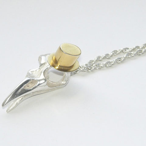 Sterling Silver Bird Skull Gold Vermeil Top Hat Pendant Bird, Immortal, Necklace, Necklaces, Pendant, Pendants, Skull, Sterling Silver