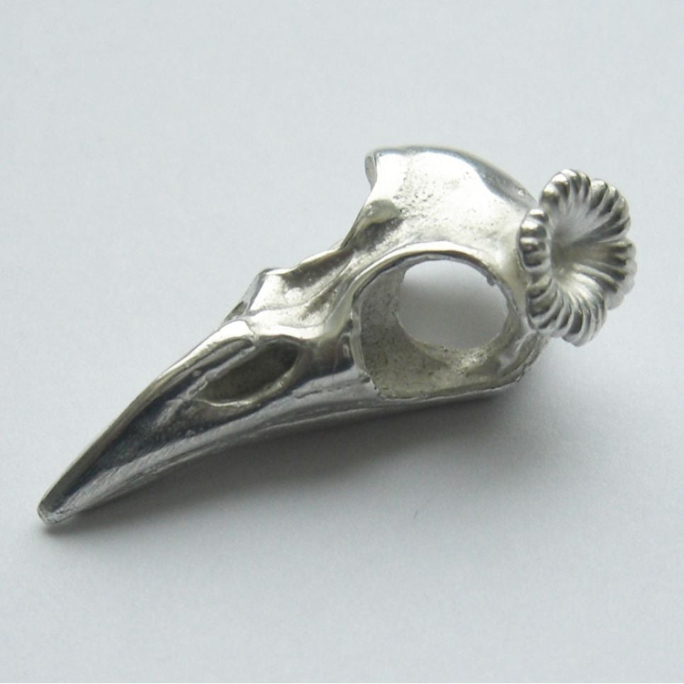 Sterling Silver Raven Bird Skull Flower Bird, Immortal, Skull, Sterling Silver