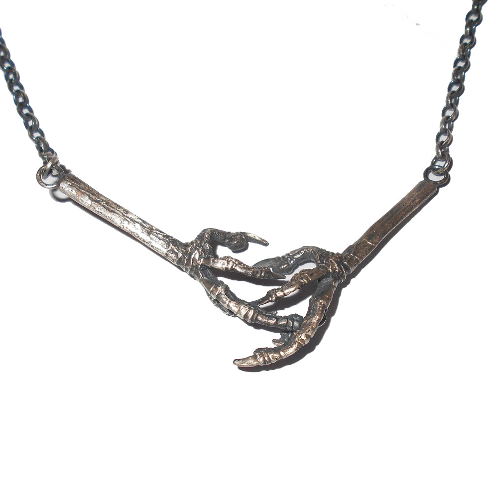 Sterling Silver Robin Bird Claw Necklace Oxidised