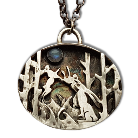 Sterling Silver Boxing Hares, Triple Hare Pendant