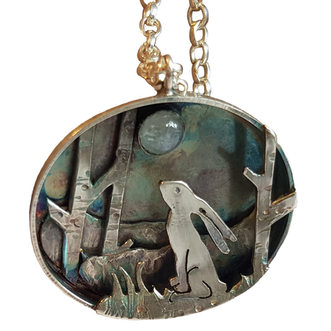 Sterling Silver Moon Gazing Single Hare Pendant