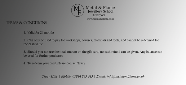 Metal and Flame Jewellery School Gift Voucher - Digital Version