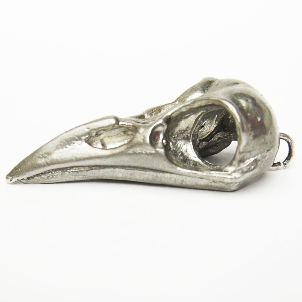 Sterling Silver Raven Bird Skull Pendant Closed beak