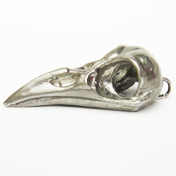 Sterling Silver Raven Bird Skull Pendant Closed beak