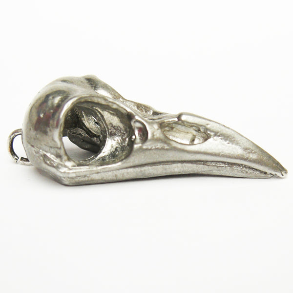 Sterling Silver Raven Bird Skull Pendant Closed beak