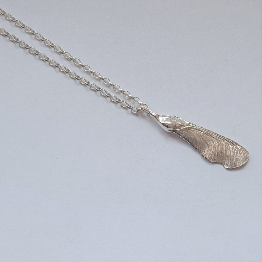 Sterling Silver Single Leafed Sycamore Pod, Pendant
