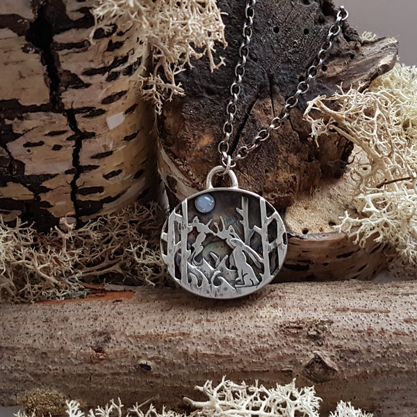 Sterling Silver Boxing Hares, Triple Hare Pendant