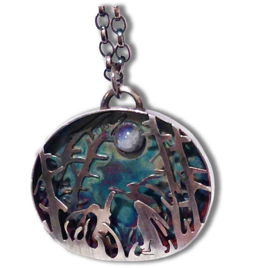 Sterling Silver Kinetic Necklace Moon Gazing Hares